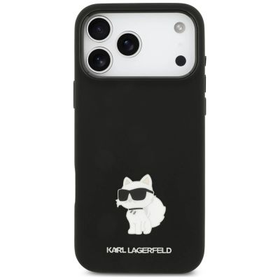 3. Karl Lagerfeld Silicone Choupette Metal Pin Case for iPhone 18 Pro Max / 17 Pro Max – Black