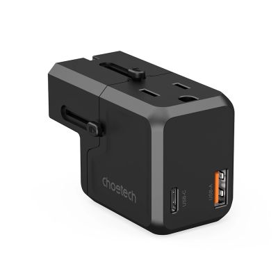5. Choetech PD6038 USB-C USB-A PD 20W Travel Charger USA EU UK AU - Black