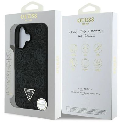 8. Guess Grained Hot Stamp Peony Triangle Logo MagSafe Case for iPhone 16 - Black