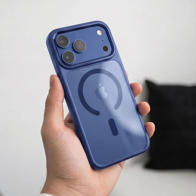 8. Tech-Protect Magmat Magsafe CC Case for iPhone 17 Pro Max / 18 Pro Max - Transparent Navy Blue