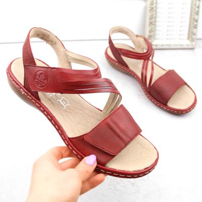 5. Rieker W RKR685 comfortable leather sandals red