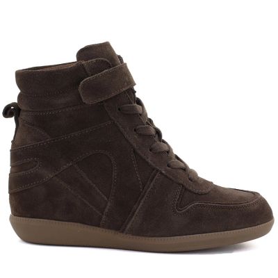 2. Women’s leather wedge sneakers ankle boots in chocolate Vinceza 31712