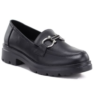 Women's leather lords shoes black Jezzi JH03-2