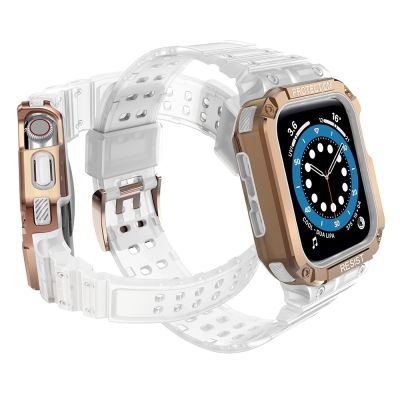 3. Protect Strap Band for Apple Watch 42/44/45mm Armored Case Strap - Transparent, Rose Gold