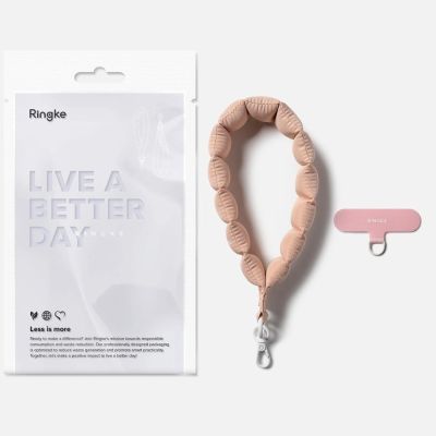 7. Ringke Holder & Puffer Hand Strap Phone Lanyard - Pink
