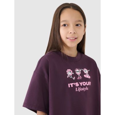 2. Girls' oversize printed crop top 4F 4FJRSS25TTSHF2587-50S