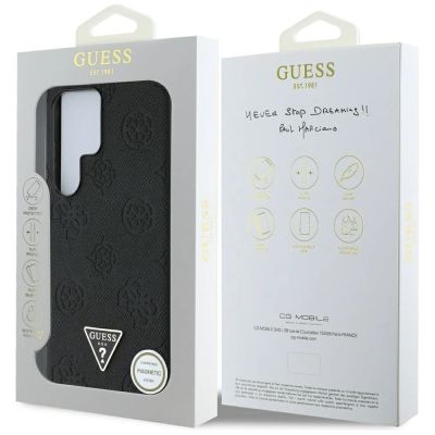 8. Guess Grained Hot Stamp Peony Pattern Triangle Logo MagSafe Case for Samsung Galaxy S25 Ultra Black