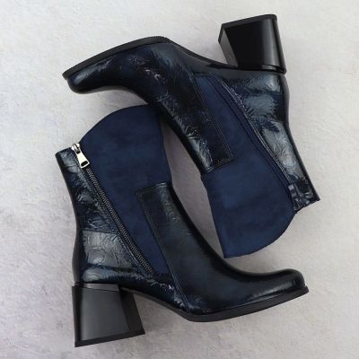 14. Women's Blue Patent Block-Heel Ankle Boots M.Daszyński SA269-1