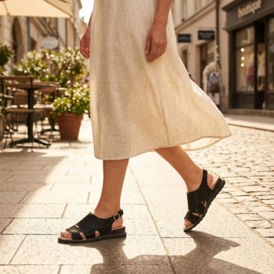 14. Women's black leather sandals Filippo DS4470