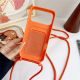 3. iPhone 17 Pro / 18 Pro Silicone Case with Card Pocket and Crossbody Strap - Orange