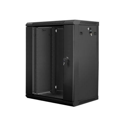 4. Lanberg 19-inch Wall-Mount Rack Cabinet 15U/600x450 V2 Black, Glass Door