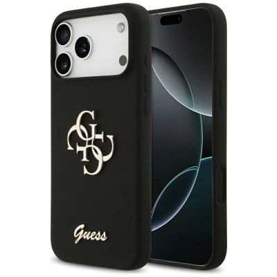Guess Silicone Big 4G Script Case for iPhone 17 Pro Max - Black