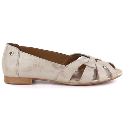 2. Women's leather ballerinas, openwork, comfortable, gold, Gino Fabiani OL28-1