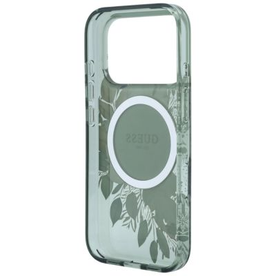 6. Guess IML Flowers Pearl Strap MagSafe Case for iPhone 18 Pro / 17 Pro – Green
