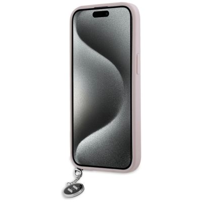 5. Karl Lagerfeld Saffiano Rhinestones & Charm case for iPhone 15 / 14 / 13 - pink