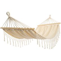GARDEN HAMMOCK FOR 1 PERSON 200X100CM WITH SPREADER BAR AND FRINGE MIAMI ECRU