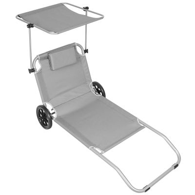 34. FOLDABLE BEACH CHAIR WITH CANOPY ON WHEELS 116x62x62-90CM GRAY