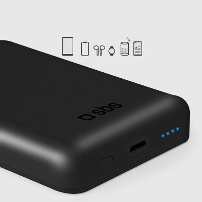3. SBS TEBB5000MAG1CK Wireless Power Bank 5000 mAh USB-C, MagSafe Compatible - Black