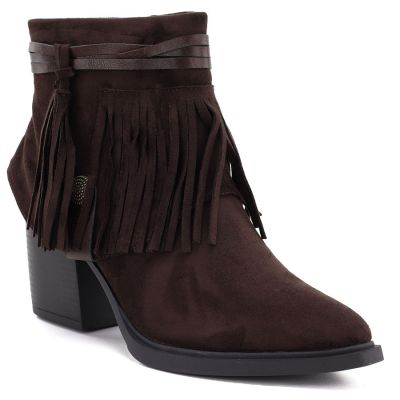 Women's insulated cowboy boots with fringes, chocolate M.Daszyński