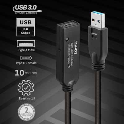 5. Lindy 43376 USB Cable USB 3.2 Gen 1 (3.1 Gen 1) 10m USB A USB C Black