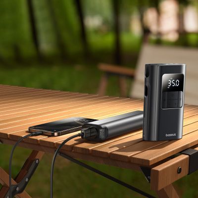 9. Baseus PrimeTrip VA1 75W 2-in-1 Tire Compressor with Flashlight and 6000mAh Power Bank - Black