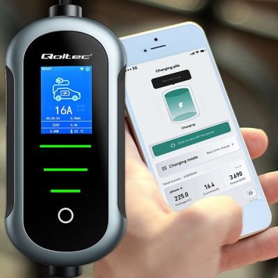 6. Qoltec Portable EV Charger for Electric and Hybrid Vehicles, Adjustable, 2-in-1 Type 2 | 7 kW | 230 V | CEE 32 A | Wi-Fi | TUYA | SMART LIFE | LCD | Portable | Wallbox | 5 m