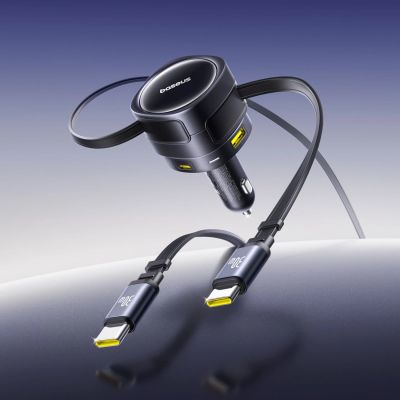 7. Baseus Enjoyment Max 90W Car Charger 2 x USB-C + USB-A + USB-C Cable - Black