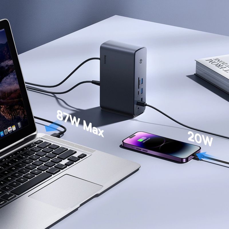 3. Baseus UnionJoy USB-C Docking Station 2xHDMI4K@60Hz 1xDP4K@60Hz 3xUSB-A3.0 2xUSB-C3.0 2xUSB-A2.0 1xRJ45 PD PC 1xSD+TF 1x3.5mm minijack - gray