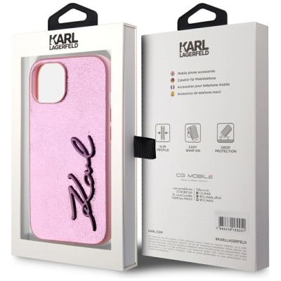 8. Karl Lagerfeld Wrinkled Metal Signature iPhone 15 Case - Pink