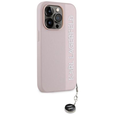 4. Karl Lagerfeld Saffiano Rhinestones & Charm case for iPhone 15 Pro Max - pink