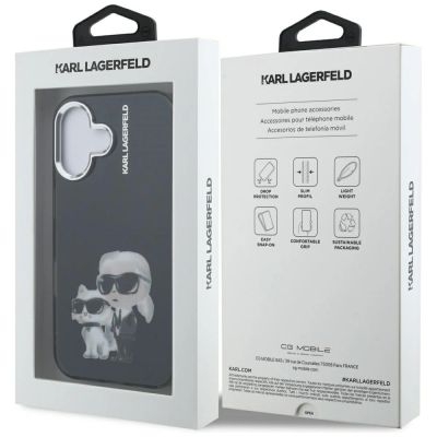 8. Karl Lagerfeld IML Aquarelle Karl & Choupette & Logo iPhone 16 Case - Black