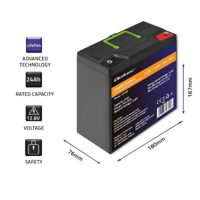3. QOLTEC LIFEPO4 LITHIUM IRON PHOSPHATE BATTERY | 12.8V | 24AH | 307.2WH | BMS