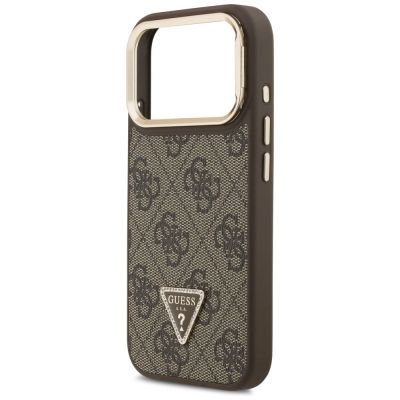 6. Guess 4G PU Triangle Logo & Stand Camera Magsafe Case for iPhone 17 Pro - Brown