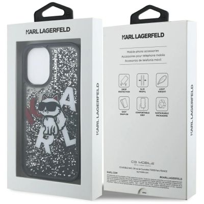 8. Karl Lagerfeld Liquid Glitter Choupette Logo iPhone 16 Case - Black