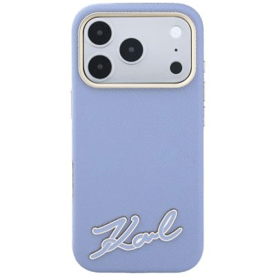3. Karl Lagerfeld Grained with Resin Signature Logo MagSafe Case for iPhone 18 Pro / 17 Pro - Light Blue