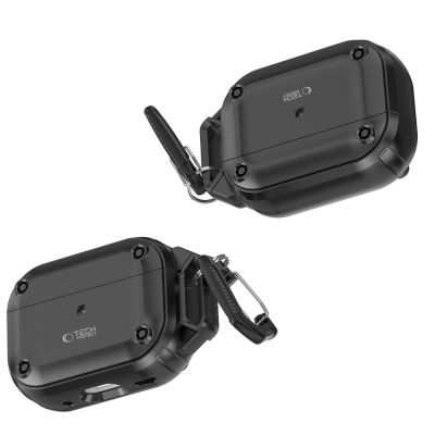 6. Tech-Protect Rough Hook Case with Carabiner for Apple AirPods Pro 1 / 2 - Black