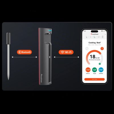 6. Meatmeet Pro smart kitchen thermometer with Bluetooth/WiFi app, grill, oven, smoker - black