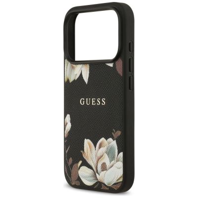 6. Guess Grained Flowers Classic Logo MagSafe case for iPhone 17 Pro - black