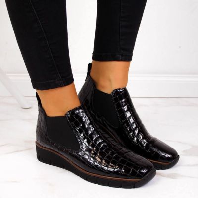 53. Rieker W R474 snakeskin leather ankle boots black