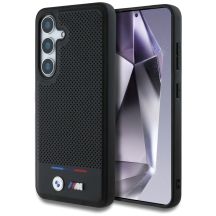 BMW Leather Tricolor Stripe MagSafe Case for Samsung Galaxy S25+ - Black