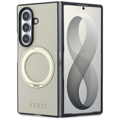 2. Guess Magnetic Ring Stand Grained Classic Logo MagSafe case for Samsung Galaxy Z Fold 8 Ultra - beige