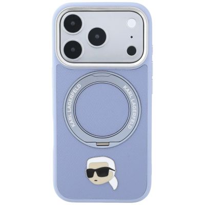 3. Karl Lagerfeld with Ring Stand 360 Karl Head Pin MagSafe Case for iPhone 18 Pro / 17 Pro - Light Blue