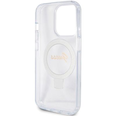 7. Guess Ring Stand Script Glitter MagSafe case for iPhone 15 Pro - transparent