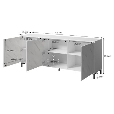 4. MARMO 3D chest of drawers 200x45xH80.5 white matt/white marble