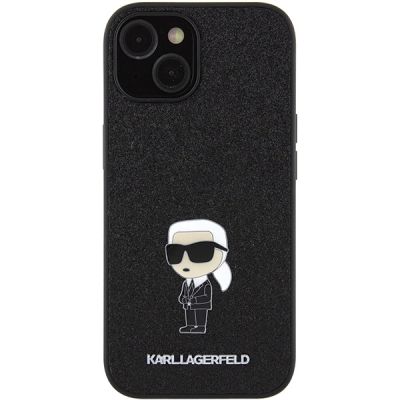 3. Karl Lagerfeld Fixed Glitter Ikonik Logo Metal Pin case for iPhone 15 - black