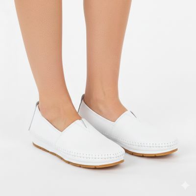 5. Women's leather slip-on shoes, white, S.Barski LR61-7051
