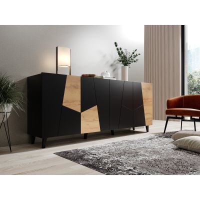 7. ETNA chest of drawers 200x42x82 black matt + craft oak
