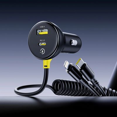 9. Baseus Circular 60W USB-A + USB-C Car Charger with Built-in Lightning + USB-C Cable 1.4m - Black