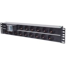 Intellinet 19" Rackmount Power Strip 2U, 15 Schuko Sockets, Double Switch, 3m Cable