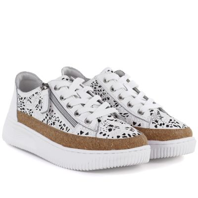4. Women's leather openwork zipper shoes, white Artiker 58C1250